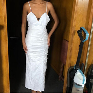 ZARA RUCHED MIDI LINEN DRESS